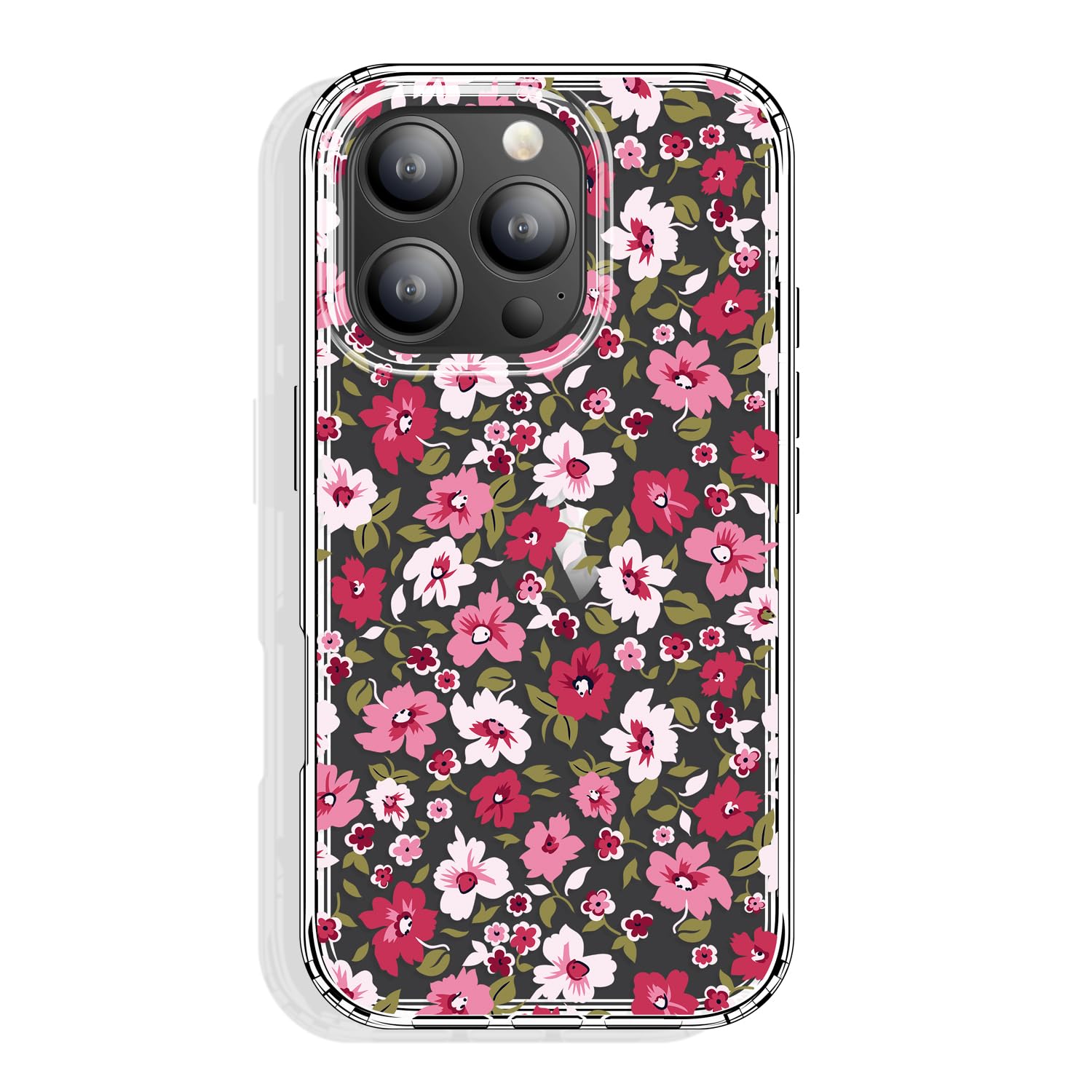GYZYA for iPhone 16 Pro Case, Clear 6.3 Inch with Pattern Design, Protective Slim TPU Cover + Shockproof Bumper for Women and Girls (Pink Floral)