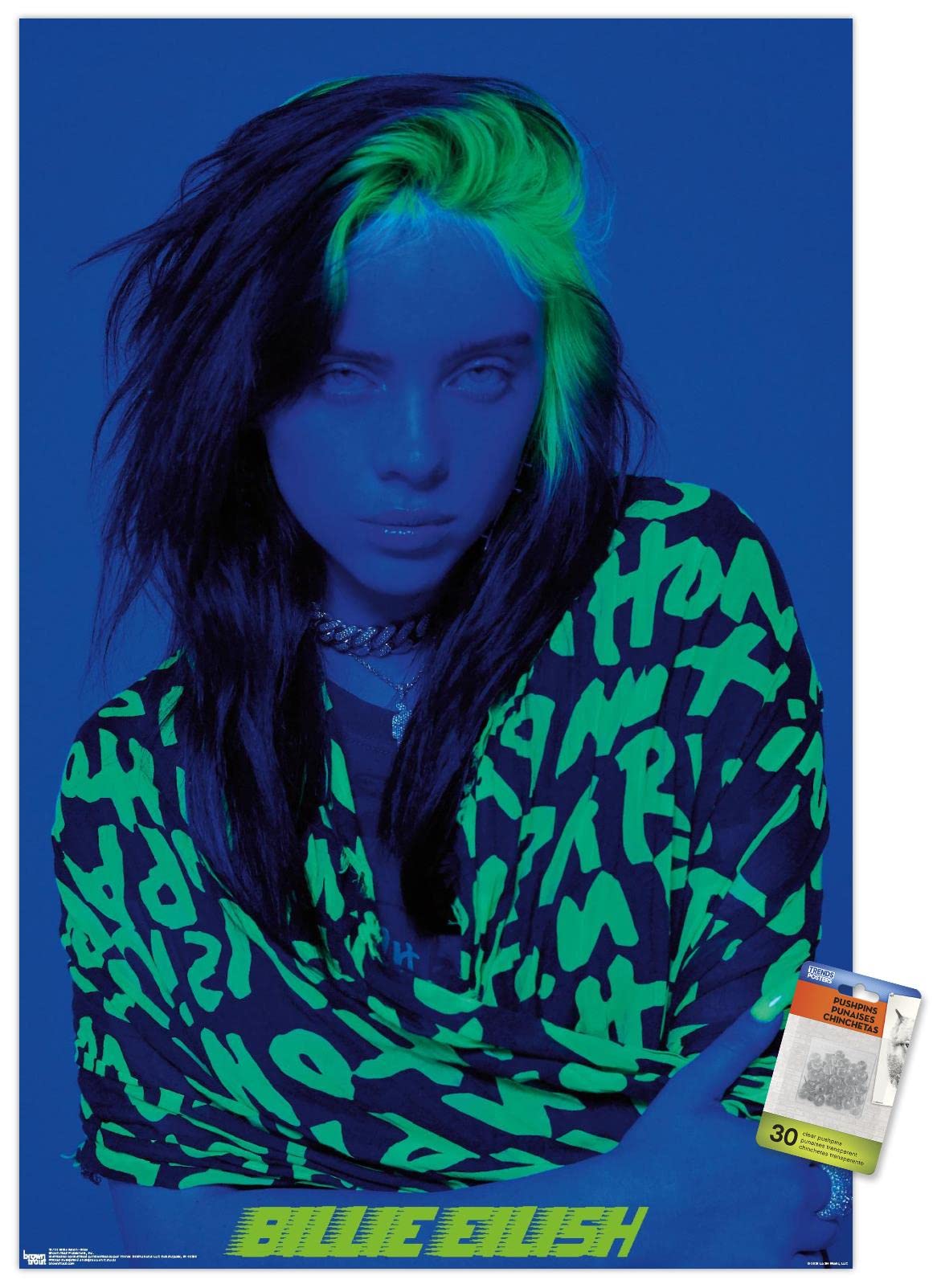 Billie Eilish - Blue Wall Poster with Push Pins