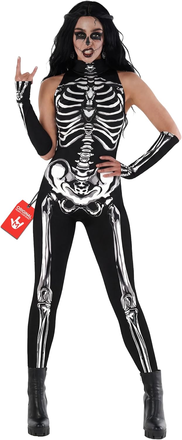 Morph Skeleton Costume Jumpsuit for Women, Skeleton Spandex Bodysuit, Womans Catsuit, Womens Halloween Costumes Adult