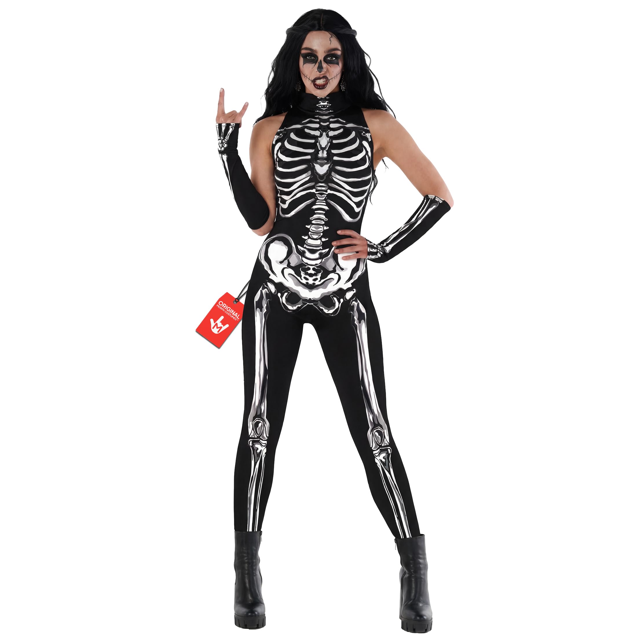 Morph Women's Black Skeleton Costume Skeleton Bodysuit Halloween Costumes Adult Medium