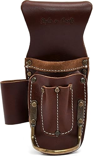 Style n Craft - 5 alicates de bolsillo y soporte para martillo, bolsa de herramientas de cuero de grano completo, soporte para múltiples