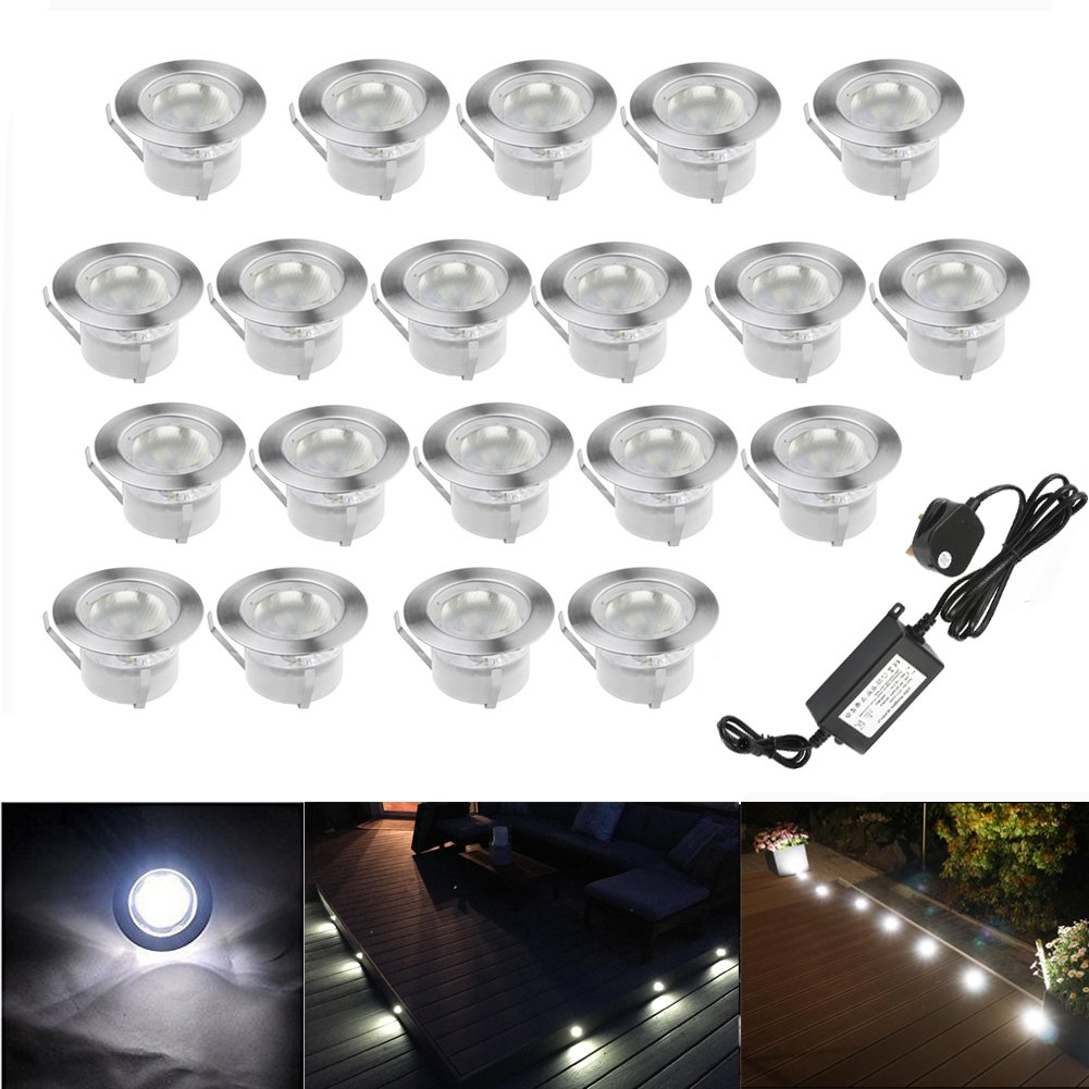 Chnxu Men's Cold White 45Mm Cool White Led Decking Lights Kitchen Plinth Lights Outdoor Low Voltage Ip67 Waterproof Deck Lighting Kits Set Of 20