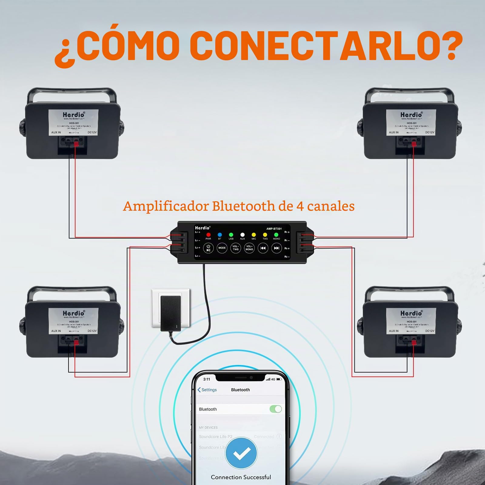 Herdio 3.5 Pulgadas Bluetooth Altavoces para Exteriores de Impermeables, Sistema de Altavoces de Montaje en Pared con Graves potentes de 400 vatios para el hogar, Patio, jardín, Porche, Cubierta