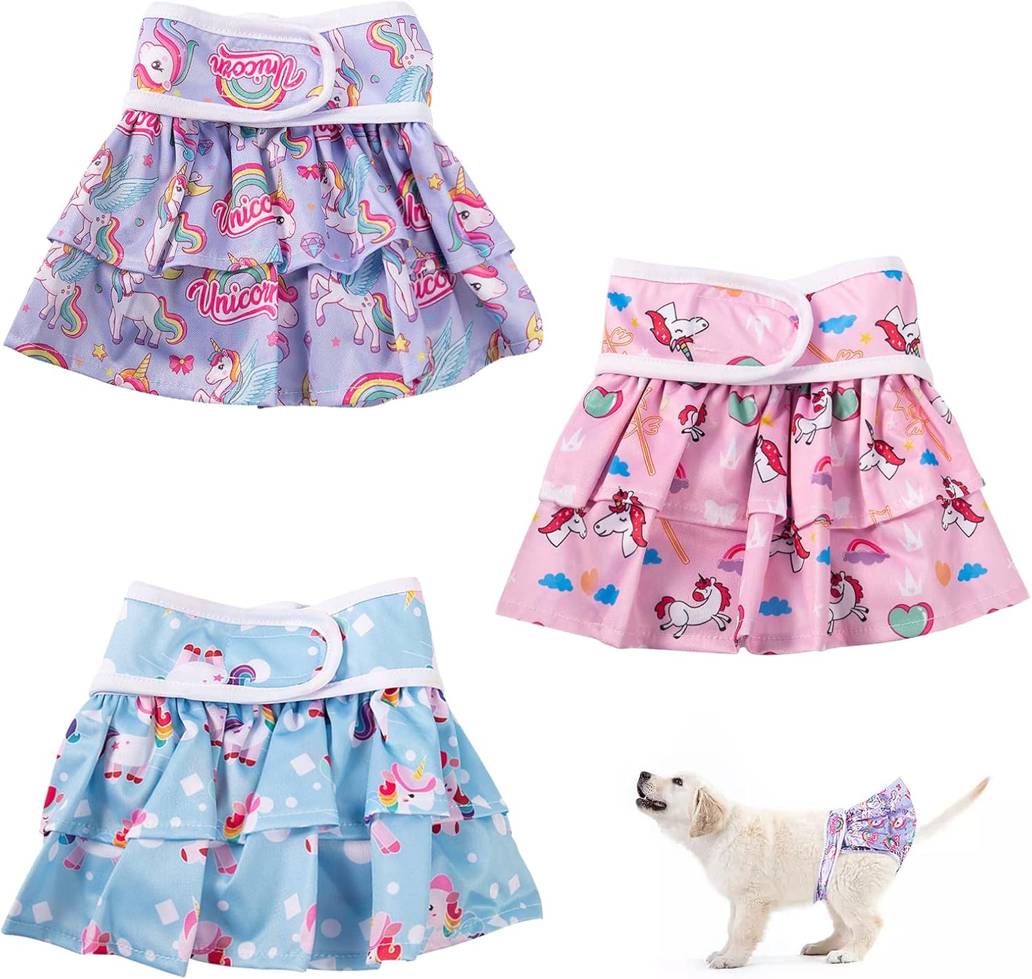 3 Pcs Reusable Dog Diapers Female - XS Highly Absorbent Anti-Side Leakage Dog Panties Skirt Diaper for Dogs in Heat Cycle, Period,…