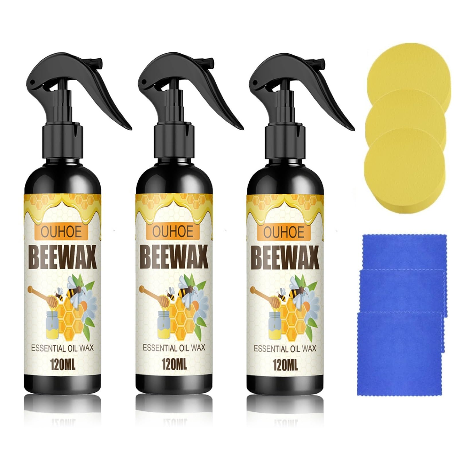 3 Pcs Natural Beeswax Care Spray, Used to for Leather Floors Wood Furniture Polish and Cleaner.
