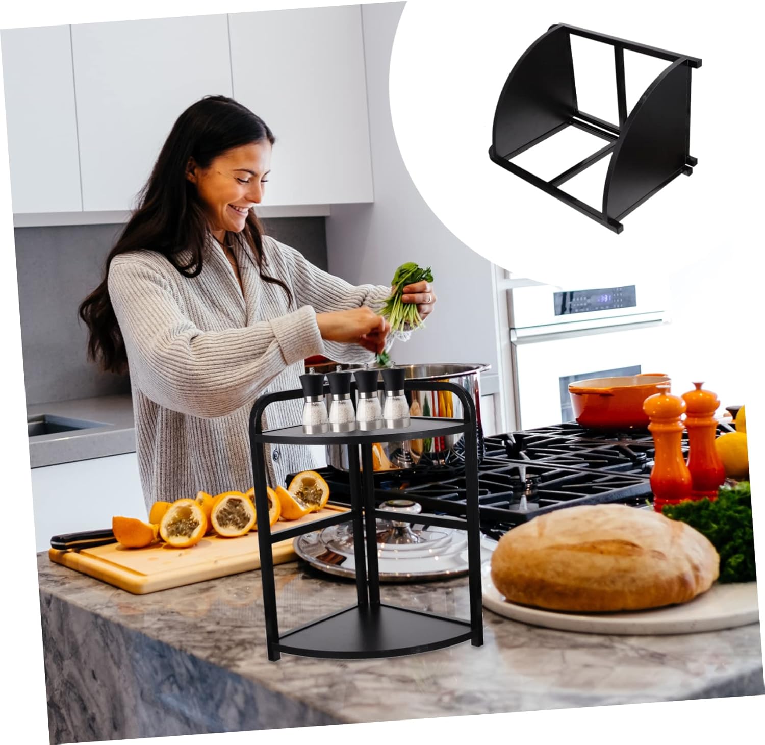 Corner Kitchen Storage Rack 2-Tier Triangle Organizer Practical Countertop Shelf for Seasoning Sturdy -Saving Kitchen Decor