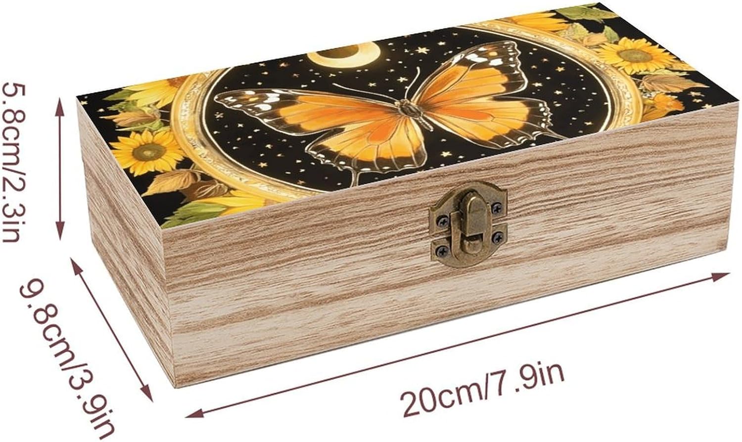 Vintage Wooden Storage Box with Hinged Lid, Abstract Vintage Butterfly image 2