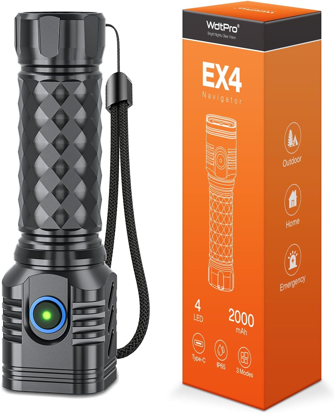 WdtPro Metallic Flahlight Excessive Lumens, Rechargeable Flashlights 4 LEDs Waterproof, Tremendous Vibrant Flash Mild for Tenting Mountaineering Out of doors Dwelling Emergency, Tenting Necessities Gear