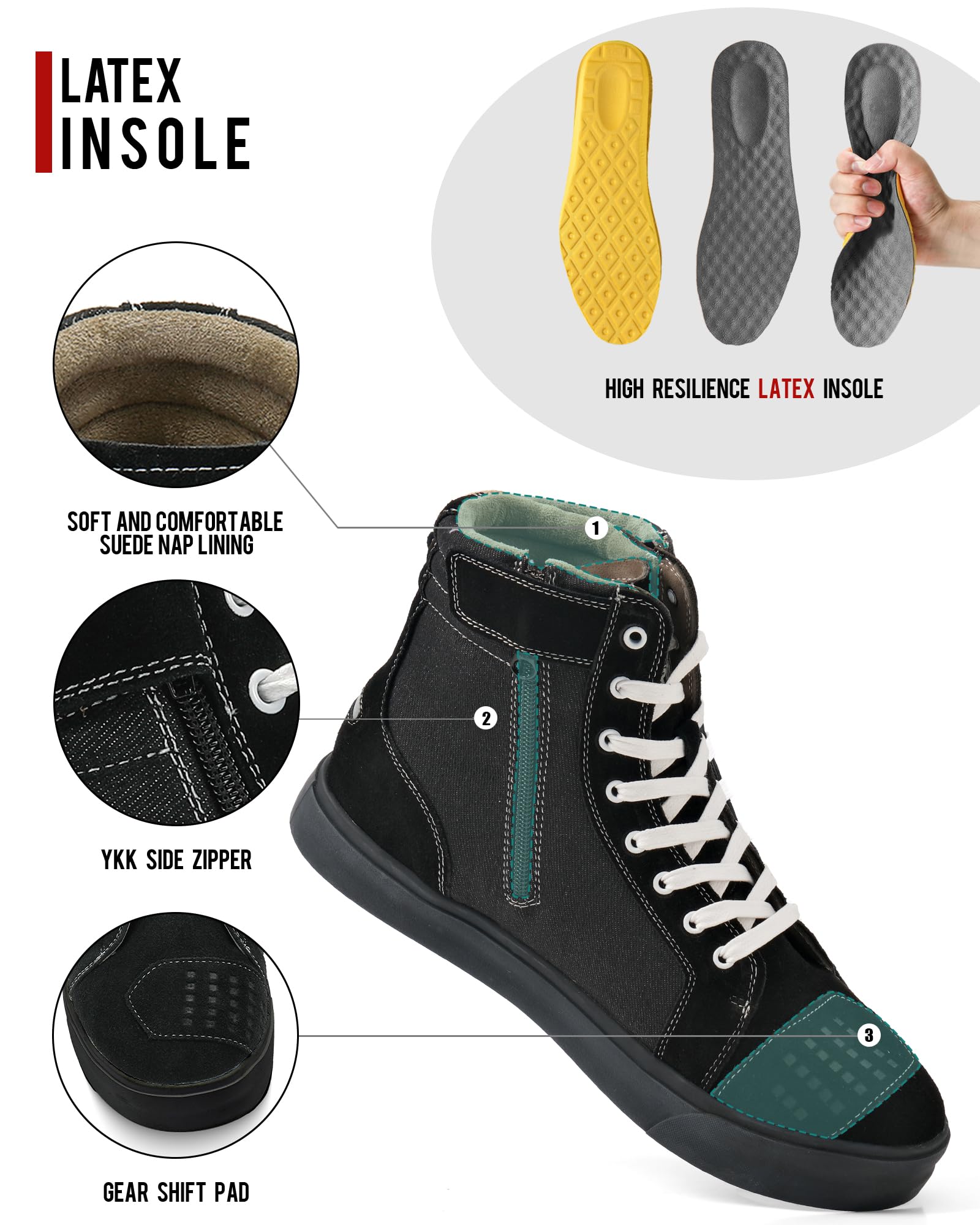 IRON JIA'S Scarpe Moto Uomo，Stivali Moto Casual da Strada Traspiranti e Antiscivolo con Cerniera Laterale, Supporto per la Caviglia e Pattini di Cambio 44