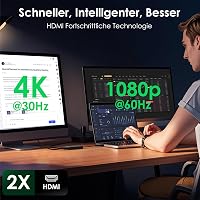 Minthouz USB 3.0/USB C Dual HDMI Adapter - 4K+1080p Kettős Monitor Elosztó Windows és MacBook M1/M2/M3 Kompatibilis, Dell HP Surface Lenovo 2