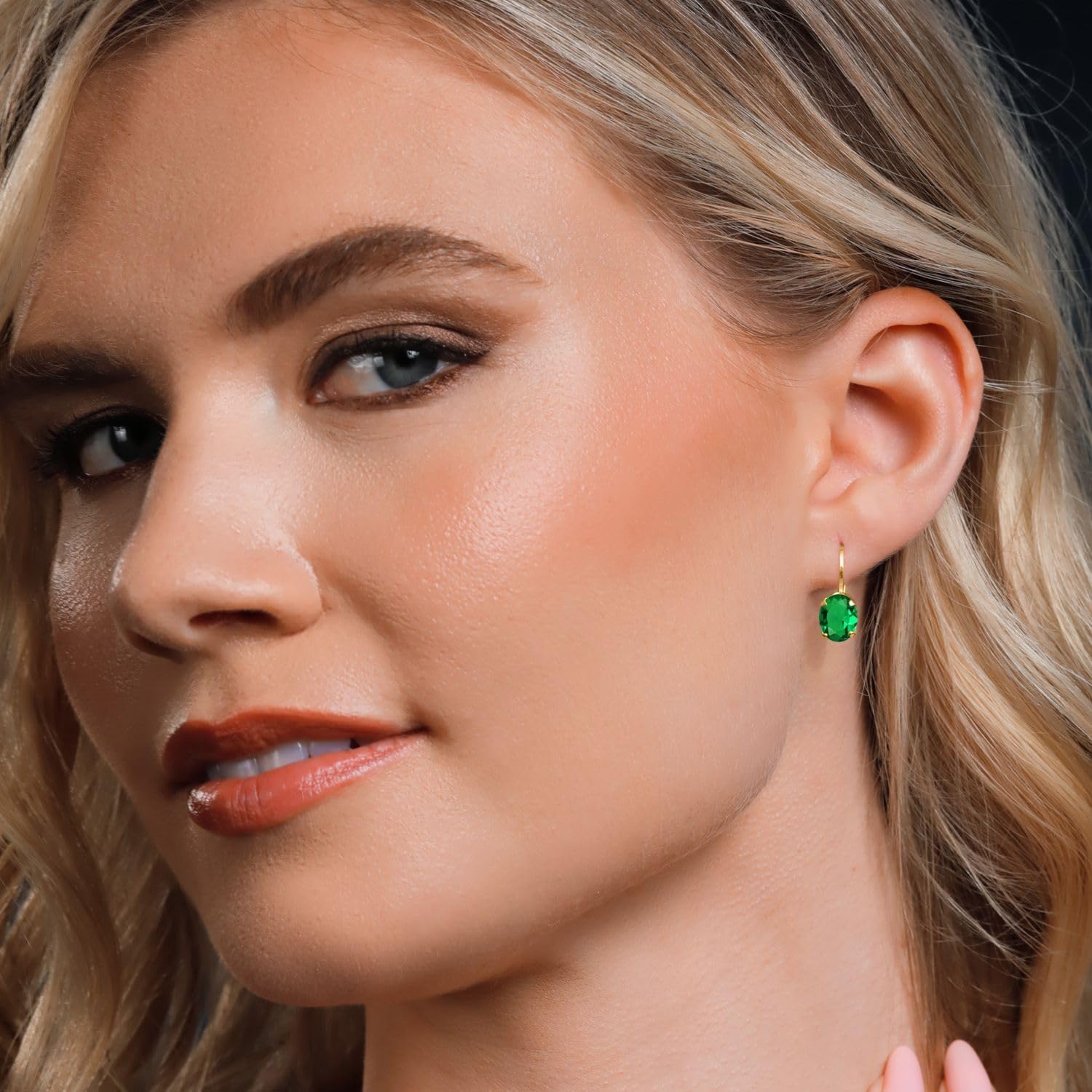 Gem Stone King 18K Yellow Gold Plated Silver Gemstone Birthstone Leverback Drop Dangle Earrings for Women | Oval 8X6MM | Fine Jewelry for Her Mom Wife