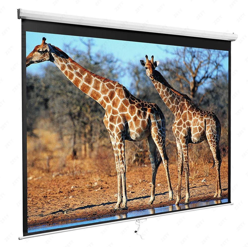 KUPPET 120" Projector Screen W/Black Masked Borders 4:3 Screen Matte Manual Pull Down Movie Screen for Home Cinema Theater Presentation, Training, Conference Presentations etc, White