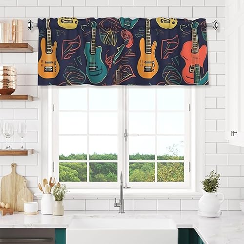 Miniatura 7 de Valances for Windows Kitchen Valance Curtains 54 x 18 Inch Guitarra Pattern Curtain Valance Rod Pocket Window Valances Blocking Light Short Curtain