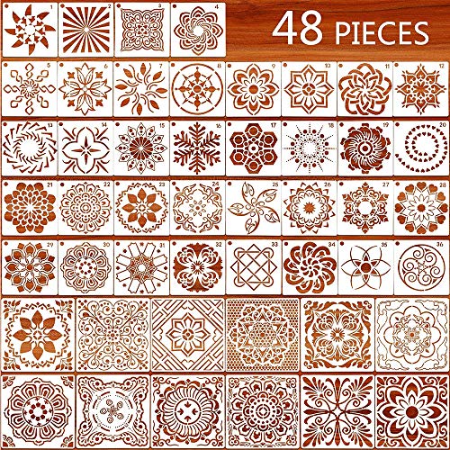 CDIYTOOL 48 Stück Mandala-Schablonen, wiederverwendbare Malschablonen, Fliesen-Vorlage für Heimwerker, Steine, Holz, Wand, Punkt Malerei Kunstprojekte Tür Tisch Fenster Steine Wandkunst Scrapbook