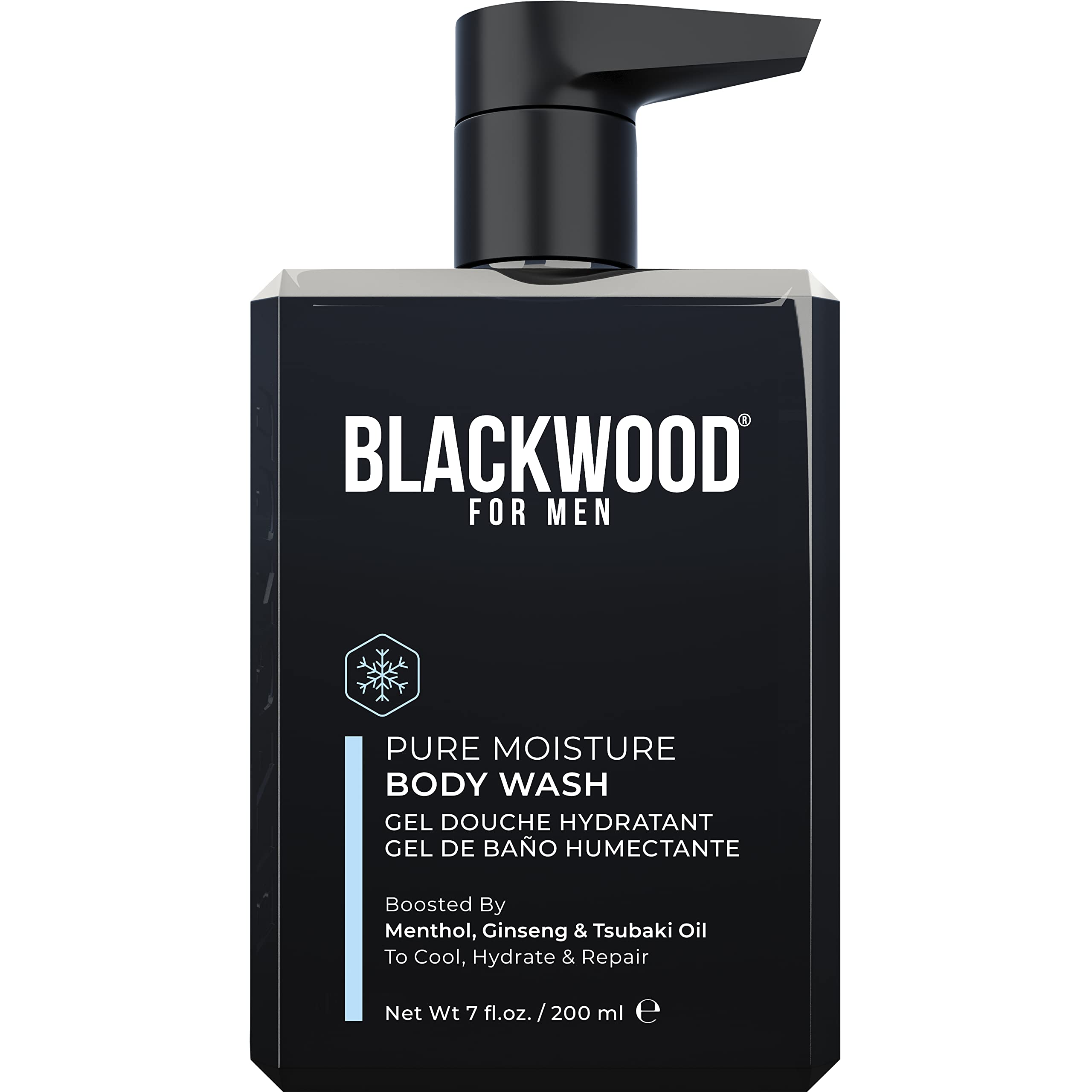 Blackwood For MenPure Moisture Body Wash - Infused with Ginseng & Menthol - Natural Vegan Formula for Sensitive Skin and Workout Recovery - Sulfate Free, Paraben Free, & Cruelty Free (7 Oz)