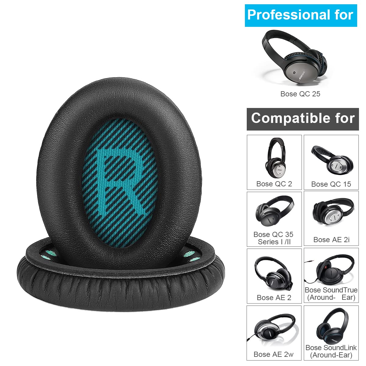 ELZO Zamienne nauszniki do Bose QC25, profesjonalne słuchawki nauszne z nausznikami QuietComfort 25 AE2 AE2w AE2 QC15 QC2 SoundTrure SoundLink