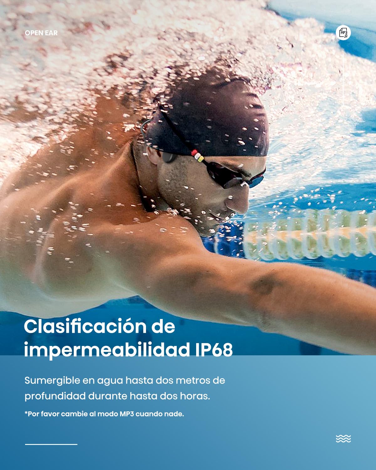 Genérico Auriculares para natación, Auriculares de conducción ósea Bluetooth 5.4, inalámbricos Resistentes al Agua IP68, diseño Abierto Reproductor MP3 Incorporado de 32 GB, adecuados para Correr