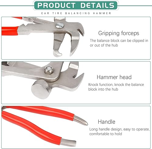 Miniatura 3 de Crynod 1 pieza de alicates de equilibrio de peso para rueda de automóvil, herramienta de martillo de reparación de ruedas de metal resistente al
