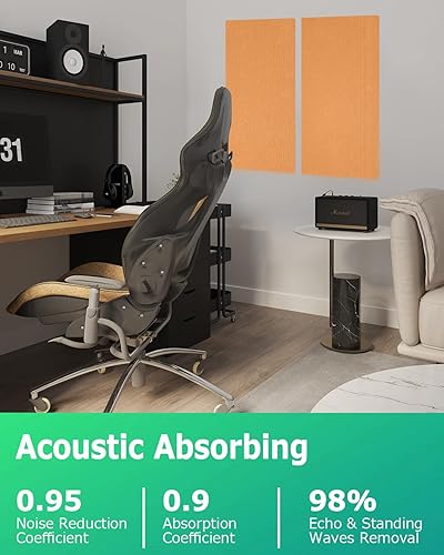 Miniatura 7 de BUBOS Paneles acústicos, paquete de 4 paneles envueltos de tela de 24 x 12 pulgadas, paneles de pared insonorizados, reducen el eco de la
