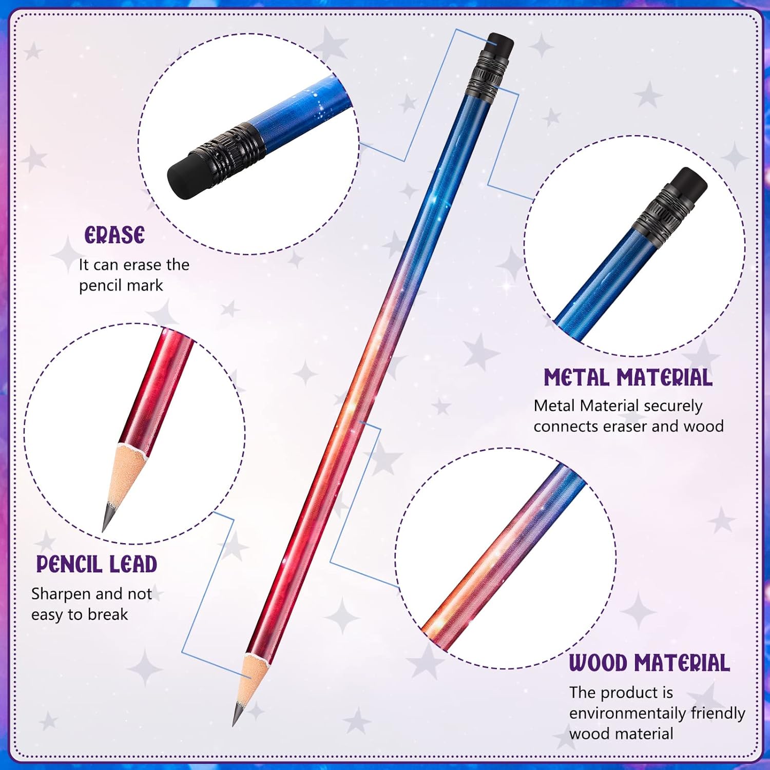 36 Pieces Outer Space Pencils Galaxy Space Theme Party Supplies Color Changing Mood Star Pencils with Eraser for Party Kids Classroom School Education : Toys & Games