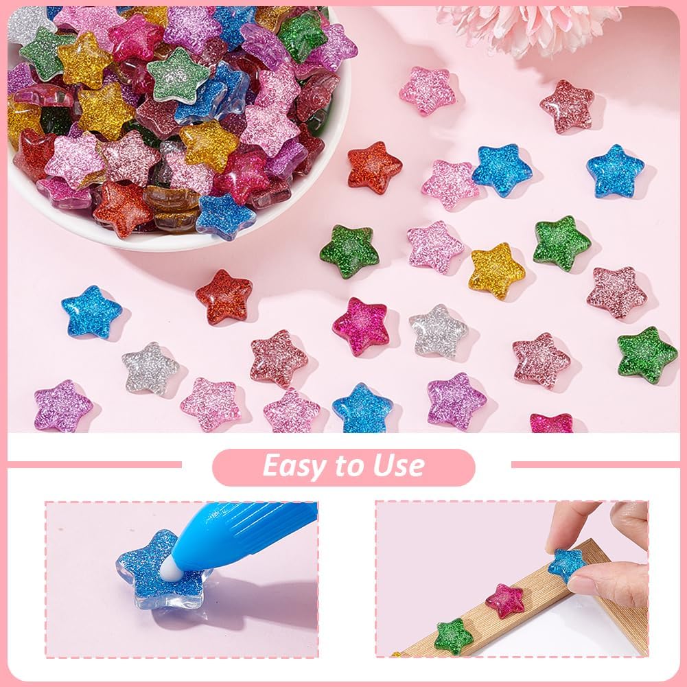 arricraft 200PCS Cabochons, Plastic Resin Cabochons, Flat Back Star Beads, Cabochon Embellishments for Craft Scrapbooking Jewelry Making-Mixed Color - Image 3