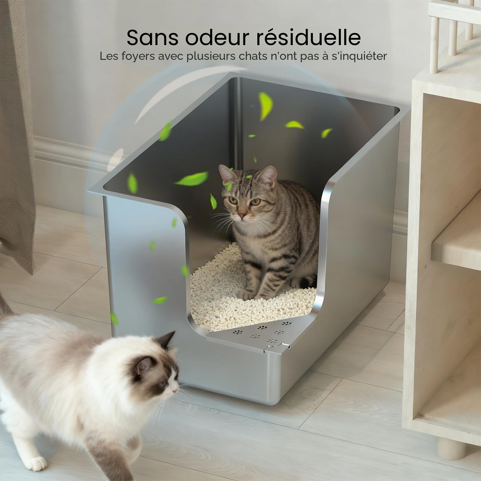 PTLOM Bac Litiere pour Chat en INOX,Bac a Litiere pour Chat 30cm,Coin D’entrée Bac à Litière Chat, sur roulettes, Facile à déplacer, Antiadhésif, sans Odeur, pour Chats Grands ou Multiples
