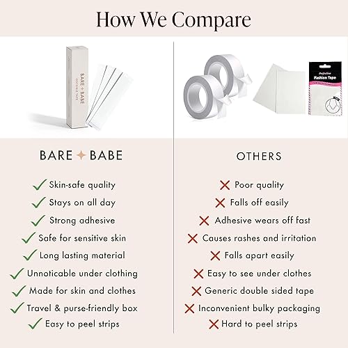 Miniatura 8 de Bare Babe Cinta de ropa de moda de doble cara, cinta transparente para ropa, cuerpo y todos los tonos de piel (50 tiras), Transparente