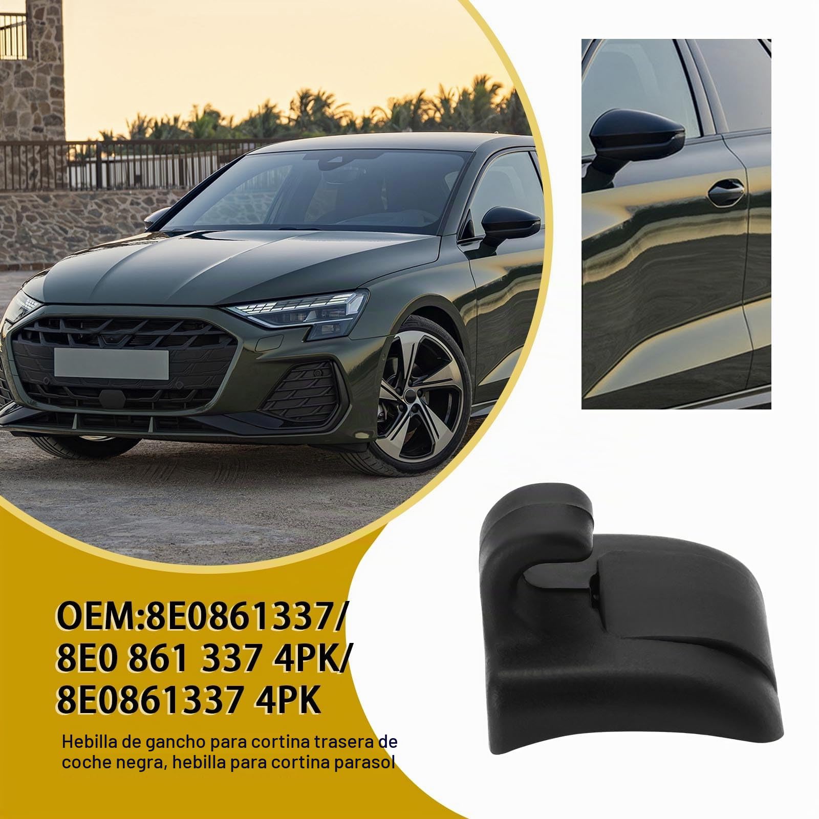 SG Store 2 Uds Clips para Persiana de Ventana Trasera Soporte de Gancho de Clip de Cortina Parasol Compatible con Audi A3 A4 OEM 8E0861337/8E08613374PK