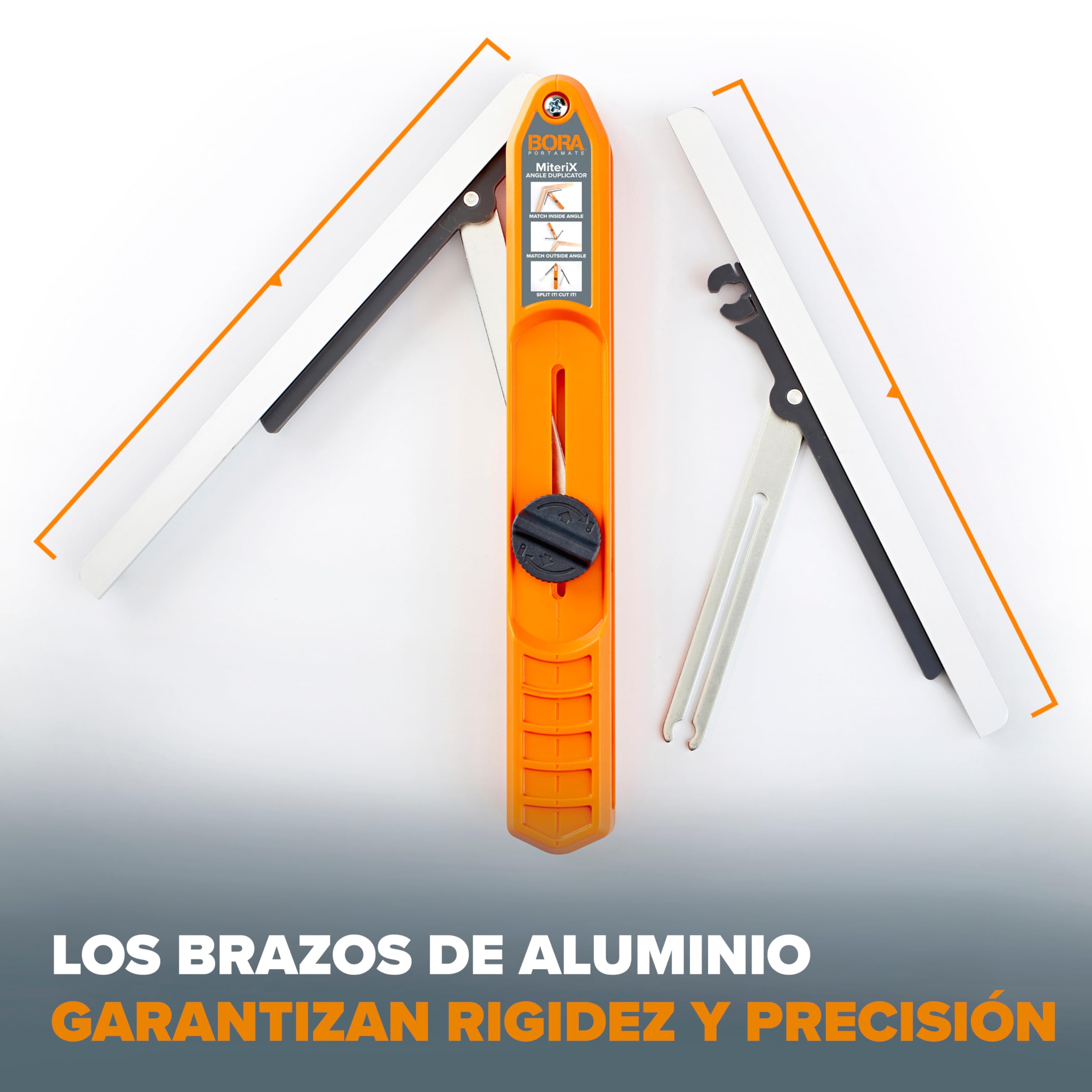 BORA MiteriX – Medidor de Ángulos para Cortes de Inglete Precisos, Herramienta de Duplicación de Ángulos Interior y Exterior, Aluminio, para Carpintería y Bricolaje