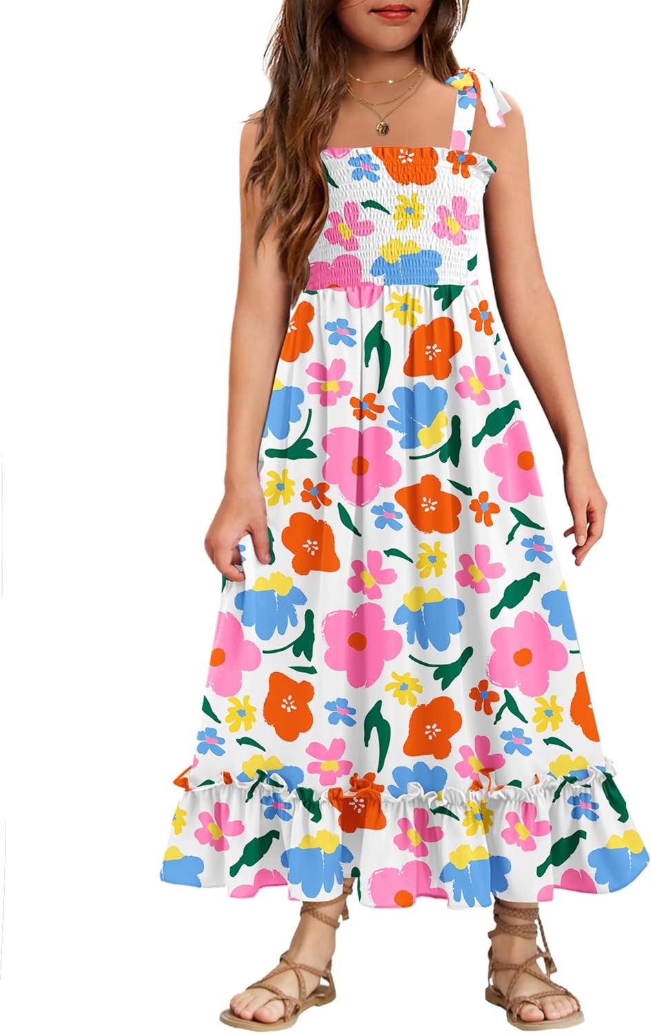 Arshiner Girls Summer Dress Boho Beach Casual Smocked Maxi Dresses 6-13 Years