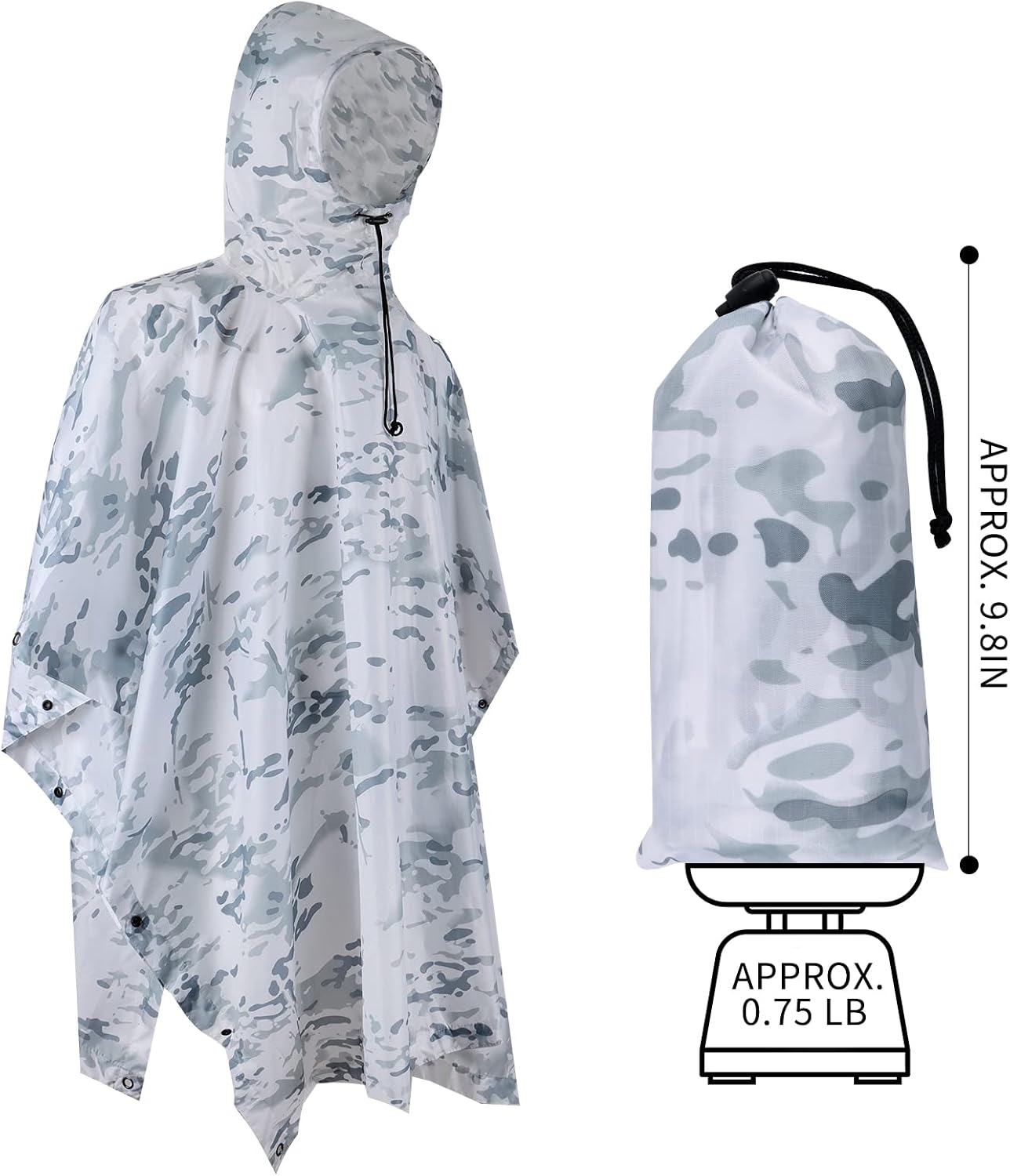GRVCN Military Rain Poncho, Camouflage Raincoat Outdoor Waterproof Lightweight