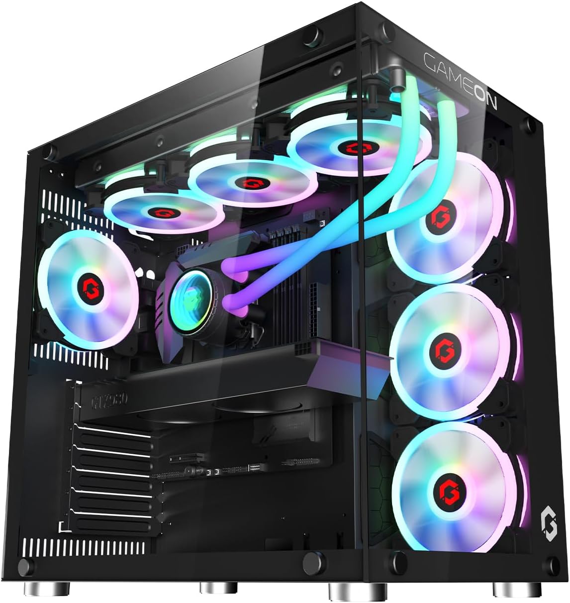 GAMEON Emperor Midnight I Series Mid Tower PC Gaming Case, 120mm ARGB+PWM Lighting, Tempered Glass, Pre-installed RGB Cooling Fans Computer case, Dust Filters, Wide Motherboard Compatibility, Black