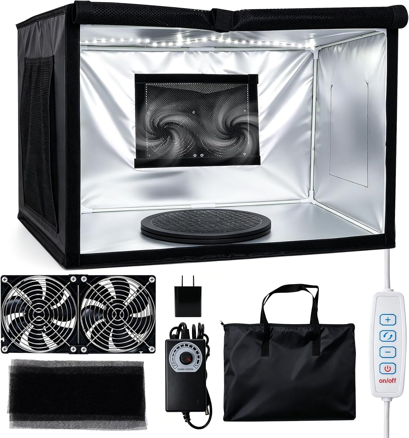 Portable Spray Booth with 2 360° Led Lights and Dual Exhaust Fans, Foldable Spray Gun Booth Suitable for Model Spraying and Art Painting