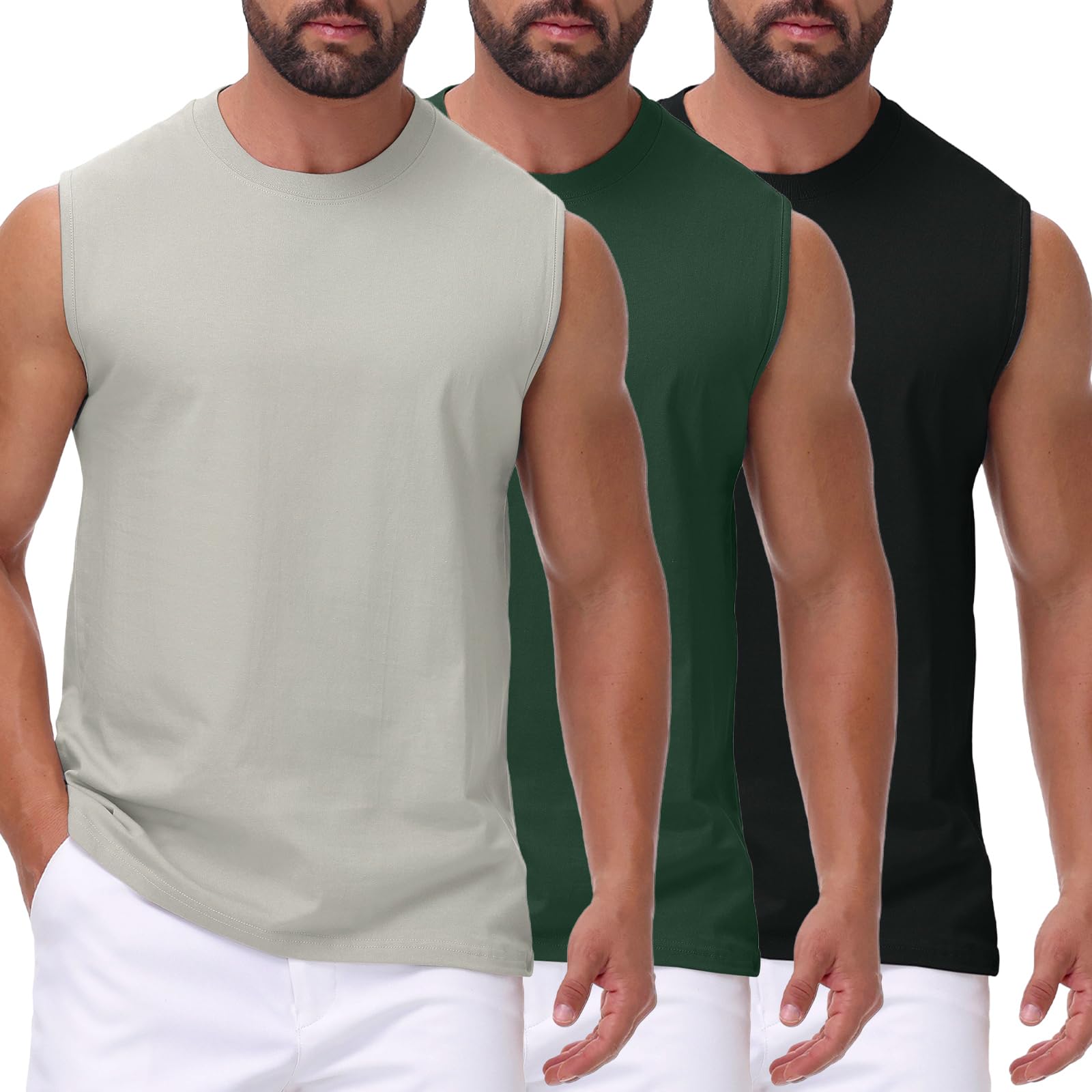 HOTIAN Tank Top Herren 100% Baumwolle Ärmelloses Shirt Fitness Achselshirt Sport Funktionsunterhemd Muskelshirts Sommer Outdoor Funktionsshirt