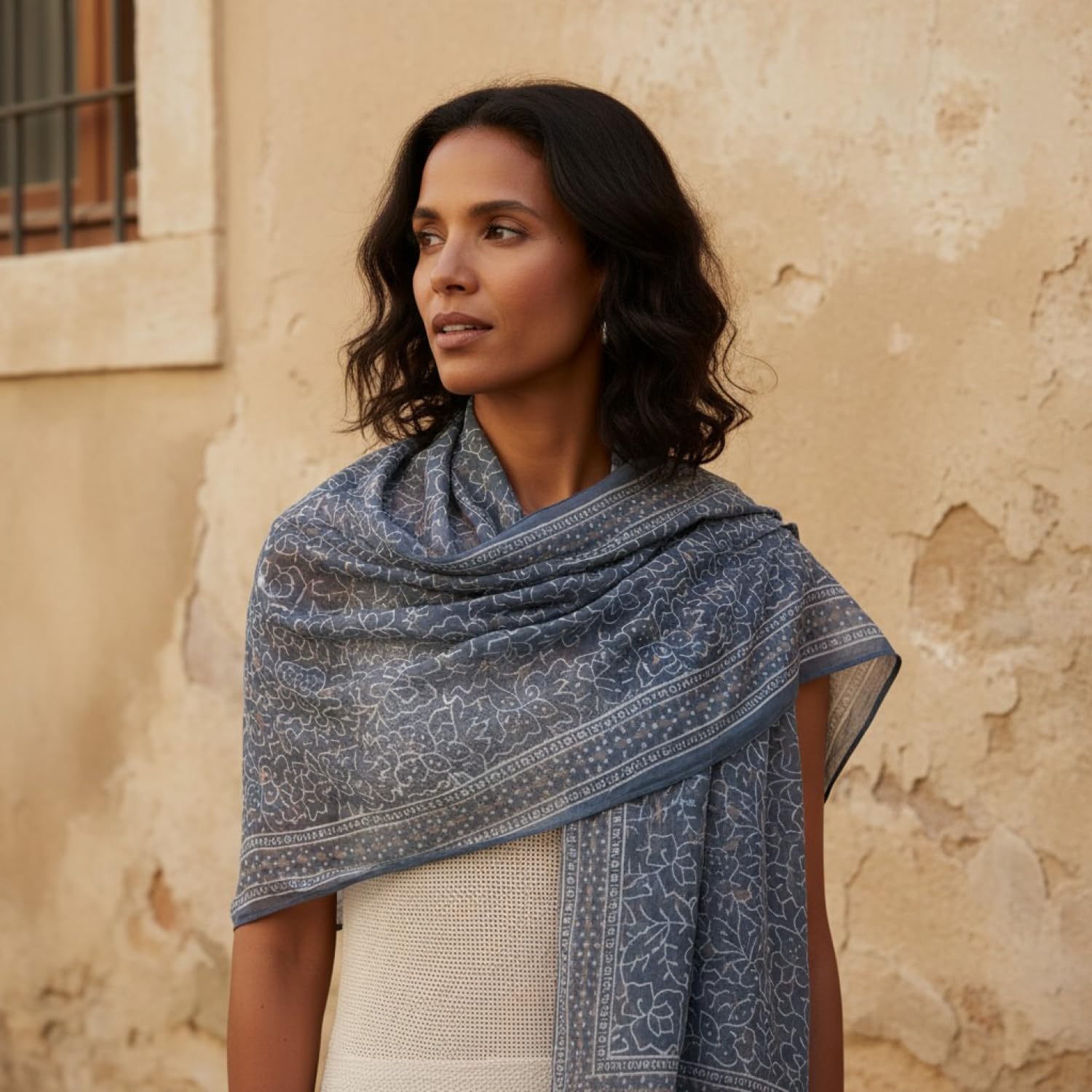 GURU SHOP Leichter Pareo Schal, Sarong, Handbedrucktes Baumwolltuch, Herren/Damen