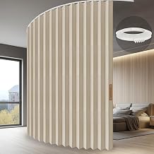 JILRON Accordion Folding Room Partition with Ceiling Track - Retractable Room Divider Curtain, Effortless SetupBeige 100" W x 84" L-Pack of 1
