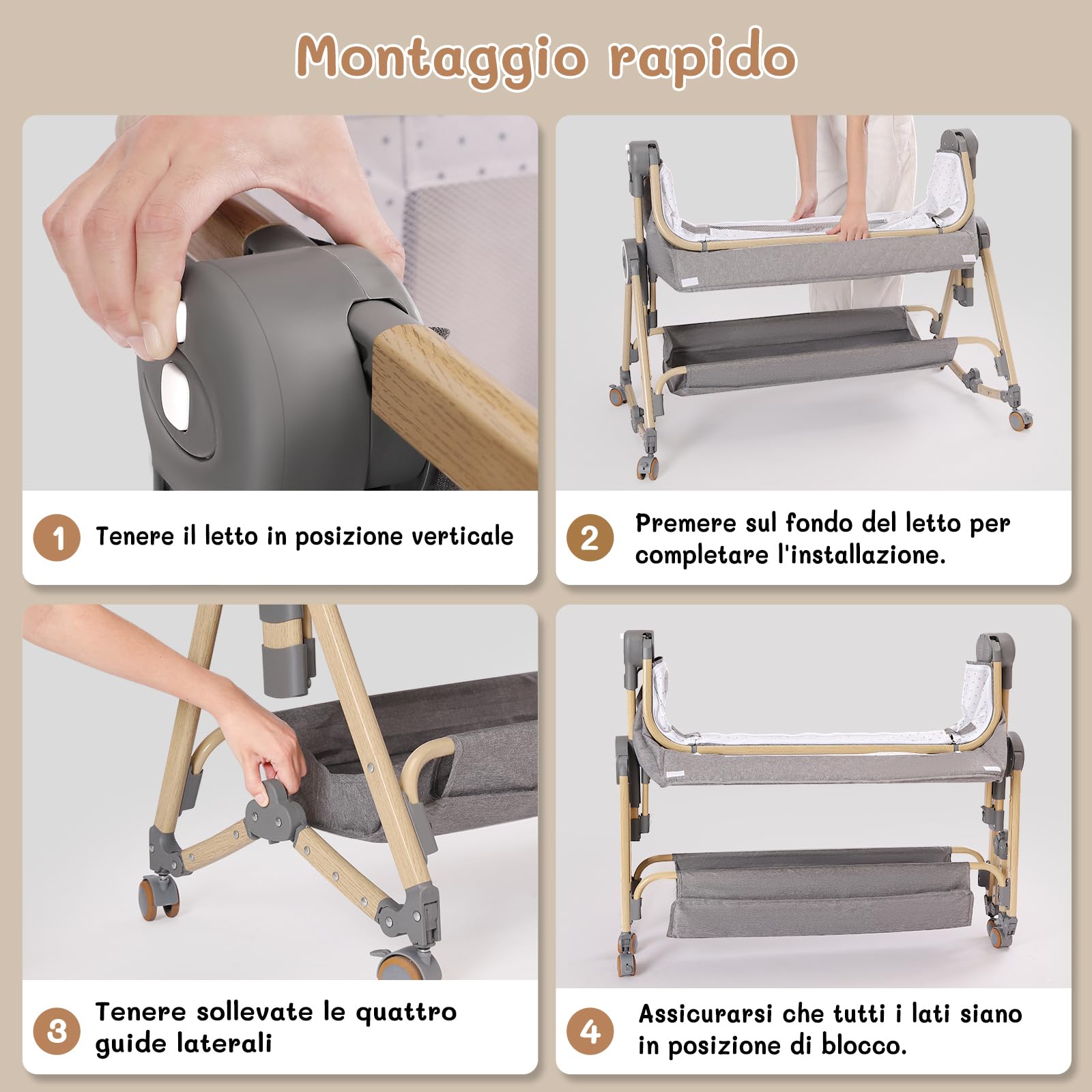 HOLAVIDA 5 in 1 Culla Neonato, Culla Co-Sleeping, Letto Neonato con Ripiano, Zanzariera, Fasciatoio, Materasso, Lettino da Viaggio Regolabile per Neonati/Lattanti (Grigio)