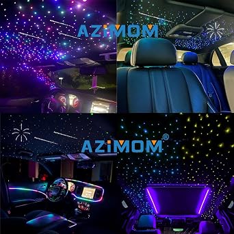 AZIMOM Dual Color 800pcs 0.03in 13.1ft Twinkle Fiber Optic Starlight Headliner+ Pure White Meteor 240pcs Shooting Star, Sound Mode APP& Remote Control 2 in 1Starlight Meteor Kits for Car Home Ceiling