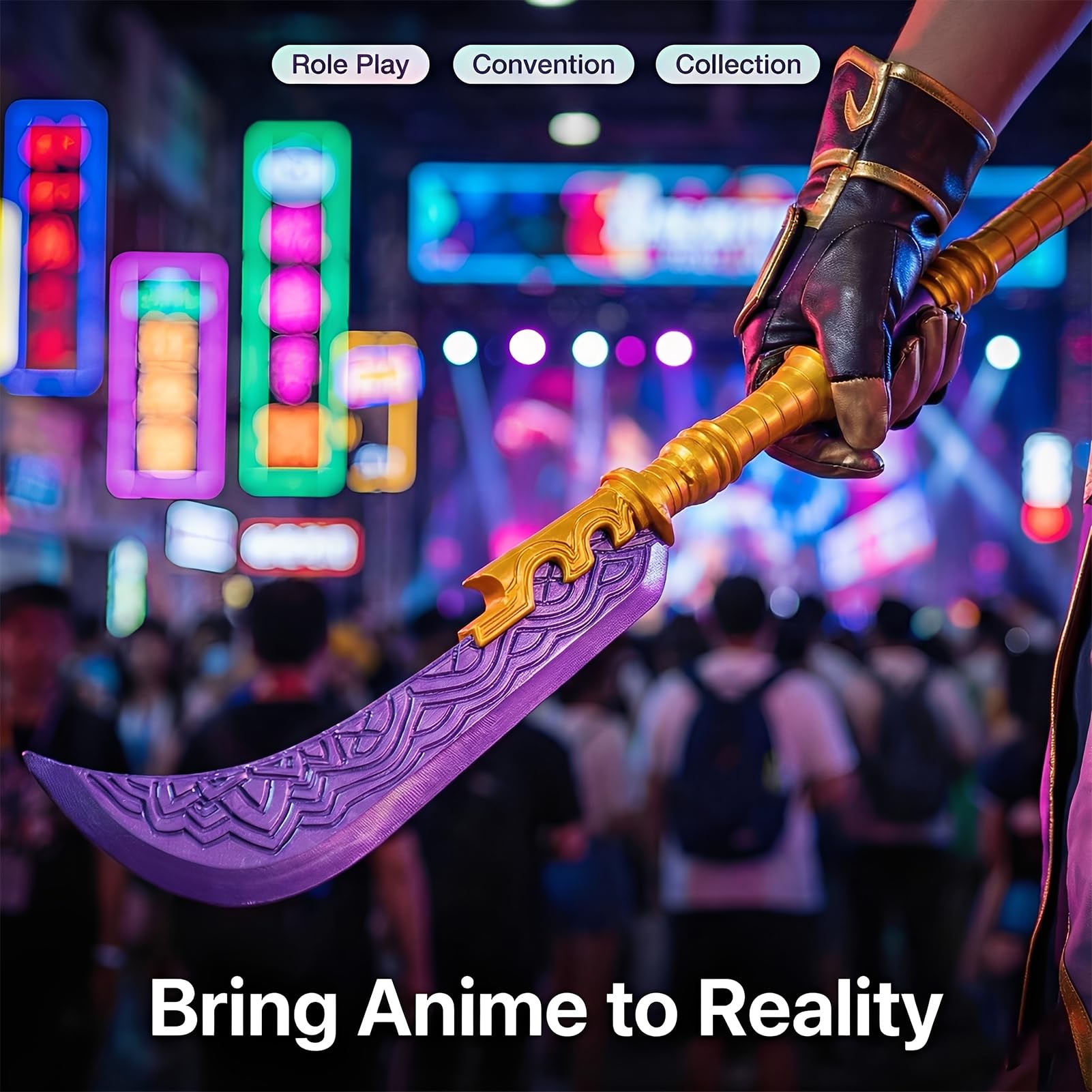 Elprico Épée de Cosplay PLA 25 Pouces Réplique d'Épée d'Anime avec Cordon de Suspension