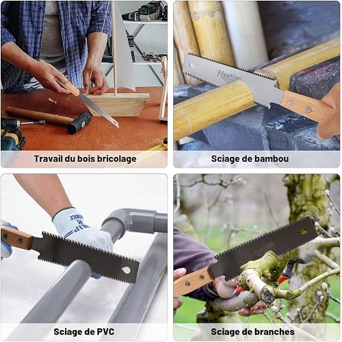 Heatigo - Sega a Mano Giapponese Piccola per Legno da Taglio Fine, Doppio Taglio 11/17 TPI, Manico in Legno, Denti Fini per Potatura e Lavorazione - 5