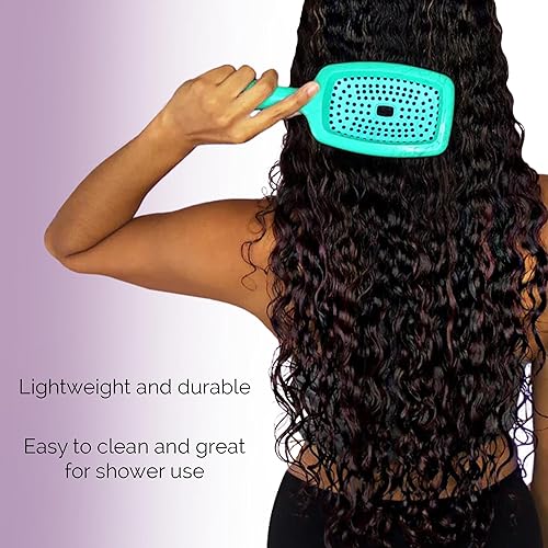 Miniatura 5 de Curl Keeper Flexy - Cepillo de pelo turquesa, cepillo desenredante con cerdas flexibles para uso en la ducha, peinar rizos y eliminar nudos,