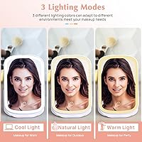 Vista 3 de Rechargeable Travel Makeup Vanity Mirror with LED Lights Portable Lighted Makeup Beauty Mirror, 3 Color Lighting, Dimmable Touch Screen, Tabletop