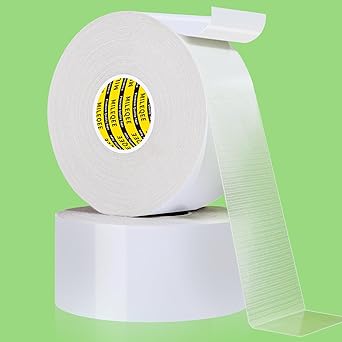 2Pack Double Sided Tape Heavy Duty, 2in x 66FT, Universal High Tack Strong Wall Adhesive with Fiberglass Mesh, Super Sticky Resistante Clear Tape, Easy Use Mounting Tape White