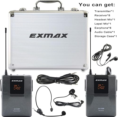 Vista 29 de EXMAX EX-938 sistema inalámbrico profesional de guías de turismo para guías turísticas, traducción simultánea, capacitación, reunión, visita a