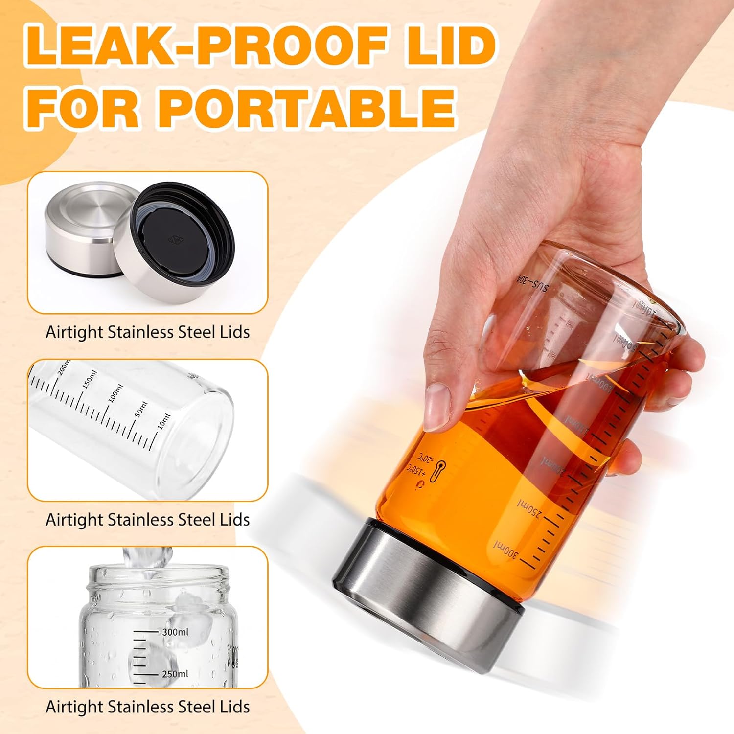 LemonRoad 12 Pack 10 oz Glass Juice Bottles Bulk Scale Wide Mouth Glass Water Bottles with Leakproof Stainless Steel Lids, Borosilicate Reusable Container for Juicing Smoothies Infused Water, Bpa Free