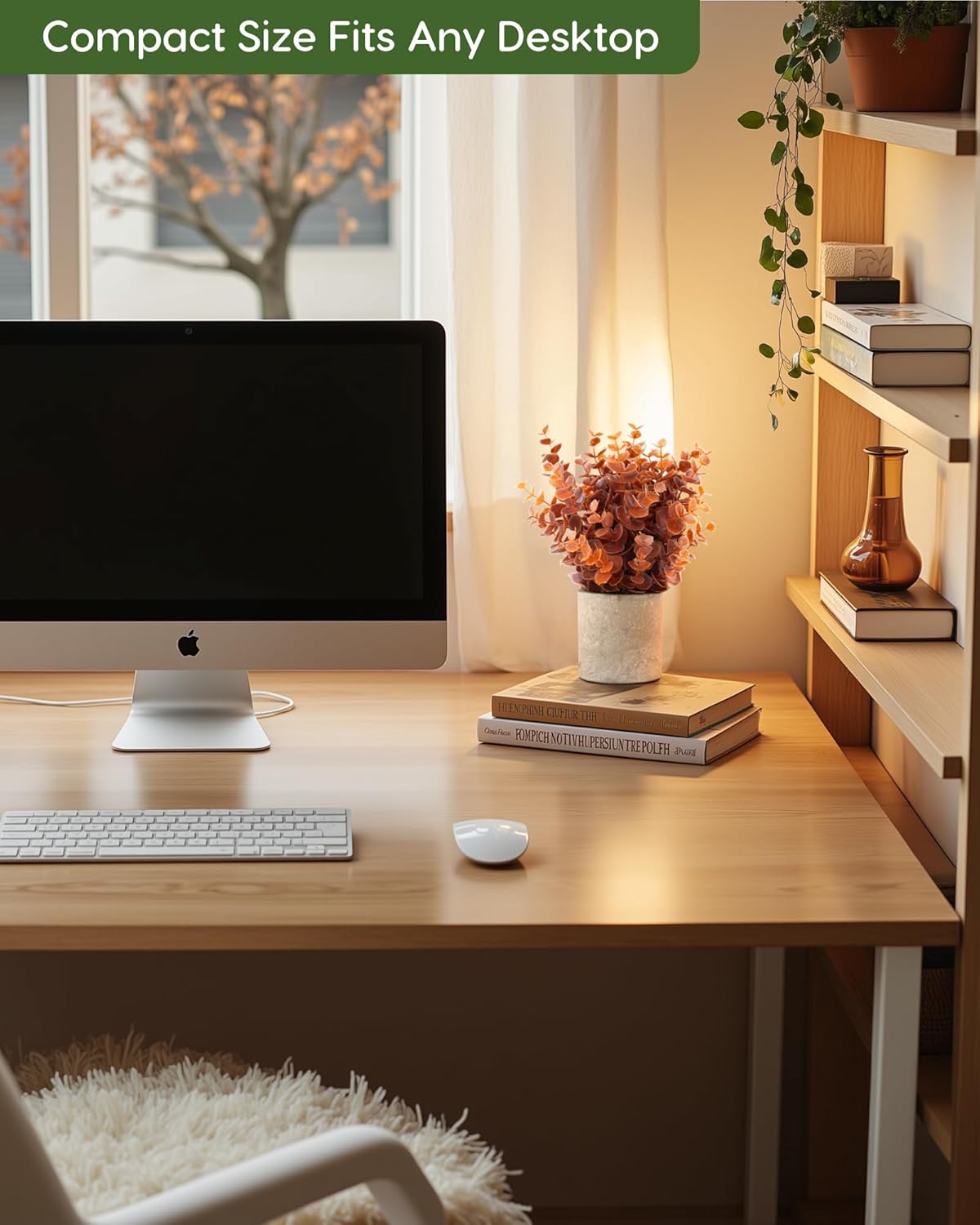 Velener 2 PCS Small Fake Eucalyptus Plant Artificial Potted Plants Indoor for Desk, Shelf, Home Decor Realistic Faux Plant for Office, Bathroom, Living Room Decoration (Fall Orange)