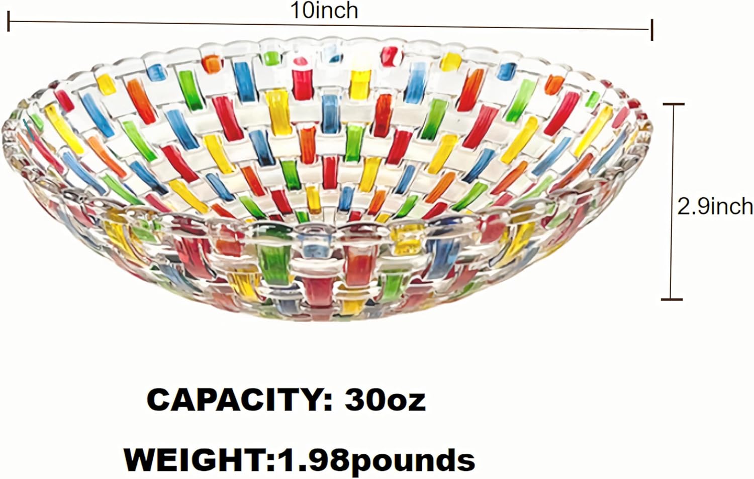 10" Colorful Crystal Glass Fruit Candy Dessert Snack Salad Bowl, Hand Painted Woven Art Decorative Bowl for Home,Office,Wedding Centerpiece Decor, Party, Server