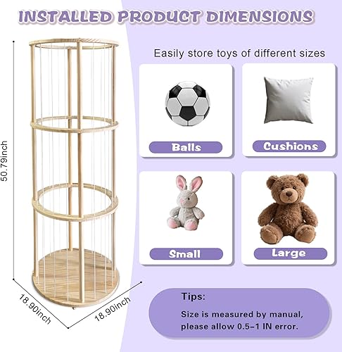 Miniatura 6 de Almacenamiento giratorio de madera para animales de peluche con tocadiscos y banda elástica, soporte grande para animales de peluche, ahorro