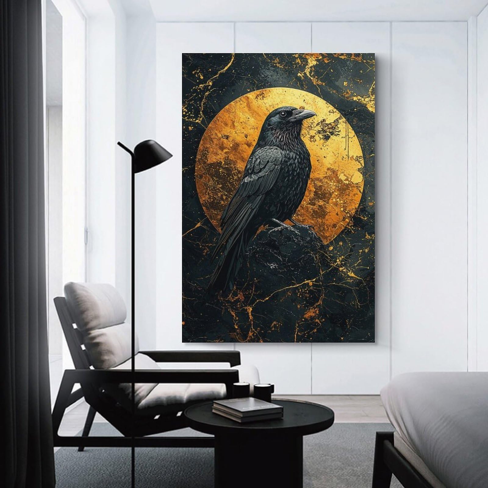 Junmoney Unframe-Style-13 Gothic Raven Art Print Canvas Wall Art 12X18inch(30X45cm), For Workspace Walls, Study Corners Or Bedrooms, Wall Art That Adds Style To Work Areas