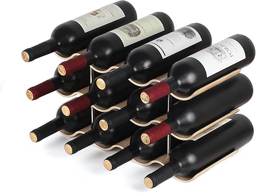 Miniatura 9 de Bellglee Estantes de vino para 12 botellas, para encimera, soporte de madera de 3 niveles, almacenamiento de vino independiente para organizador de